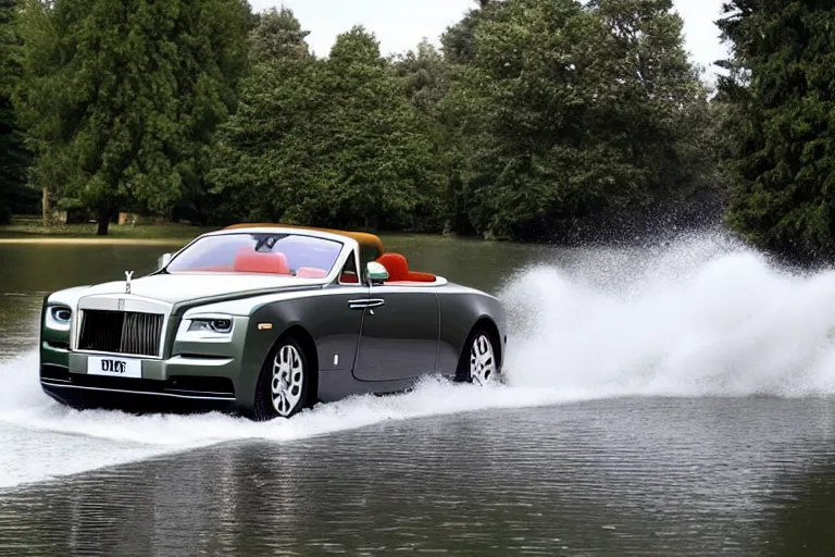 Image similar to Group of teenagers push Rolls-Royce into lake from small slide