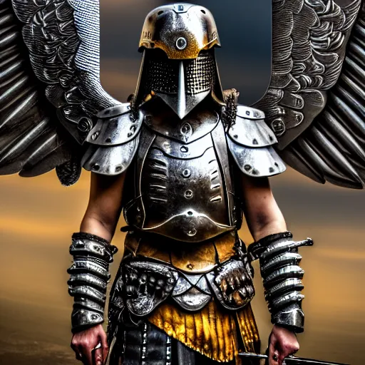 Prompt: photo of a warrior with metal eagle armour, highly detailed, 4k, HDR,