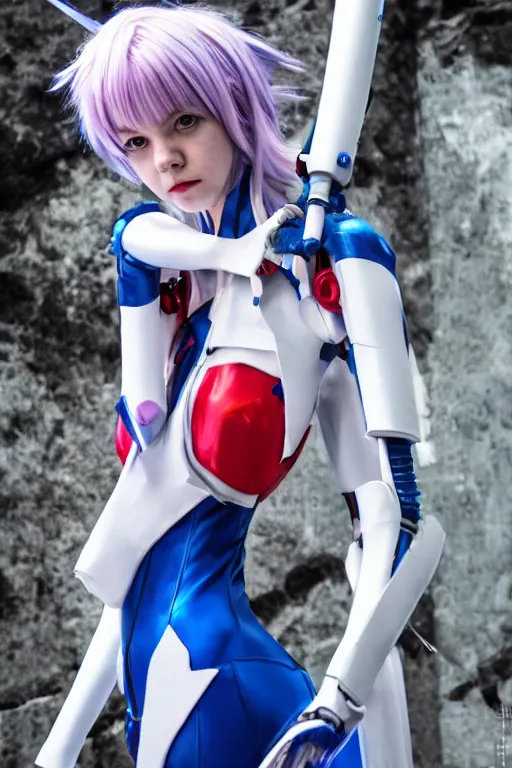 Prompt: Cosplay photography of Anya Taylor Joy as Rei Ayanami from Neon Genesis Evangelion