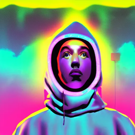 Prompt: python head in hoodie, portrait, vaporwave, synthwave, neon, vector graphics, cinematic, volumetric lighting, f 8 aperture, cinematic eastman 5 3 8 4 film, photorealistic, graffiti