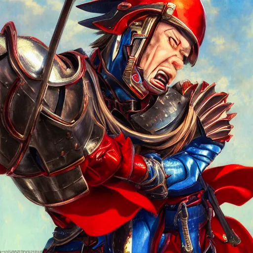 Prompt: Anime Strongman with the power to level up, a blue and red dagger, fighting a knight in red armor, detailed, centered, digital painting, artstation, concept art, donato giancola, Joseph Christian Leyendecker, WLOP, Boris Vallejo, Breathtaking, 8k resolution, extremely detailed, beautiful, establishing shot, artistic, hyperrealistic, beautiful face, octane render, cinematic lighting, dramatic lighting, masterpiece