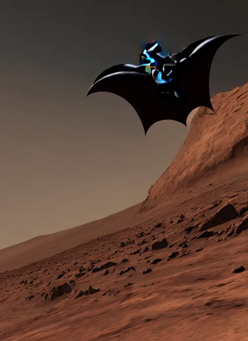 Image similar to ultra realistic batman flying over mars, detailed, 8 k,