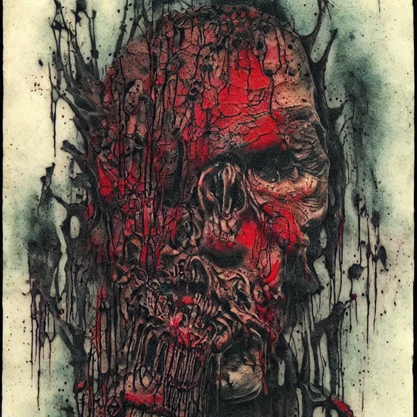 Image similar to dark tattoo, acid rich colors, giger beksinski gammell horror king chaos, bleeding colors, big budget movie scene, horror reality, award winning photograph, cinematic lighting, realistic!, hyperrealism, realistic refine flavor, real polaroid picture