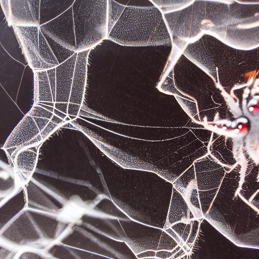 Prompt: high quality close-up photo translucent gelatinous spiders! macro lens , gorgeous highly detailedhigh quality low angle hd 8k sharp shallow depth of field