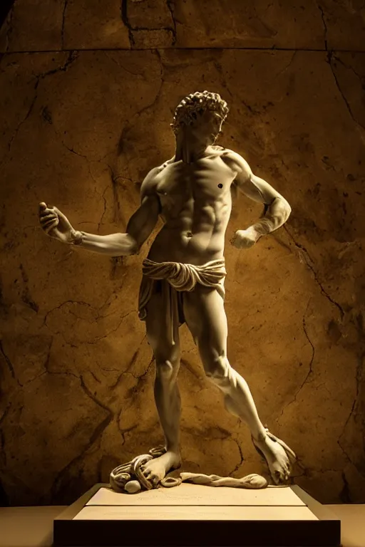 Image similar to a photo of michelangelo's sculpture of david wearing headphones djing, hyper realistic, ambient lighting, concept art, intricate, hyper detailed, smooth, dynamic volumetric lighting, octane, cinematic, high quality, high resolution, 4 k