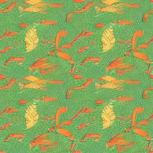 Image similar to a repeating pattern of leaves and fish kissing frogs in the style of pokemon