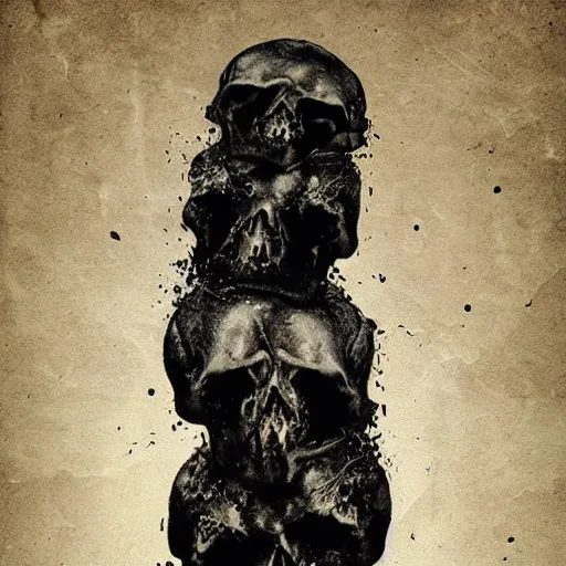 Image similar to vertical pile of melting skull vomiting black tar, anja millen
