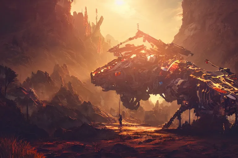 Image similar to sawtooth machine mecanical creature robot of horizon forbidden west horizon zero dawn radiating a glowing aura global illumination ray tracing hdr fanart arstation by ian pesty and alena aenami artworks in 4 k