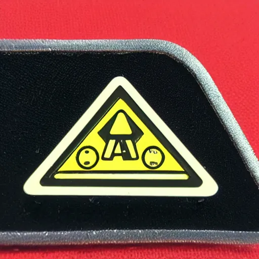 Image similar to a triangle enamel pin of a caution hazard label, smooth curves