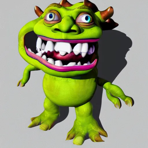 Image similar to stupid monster creature made from fabric, full color, smooth, 4 k, shrek style