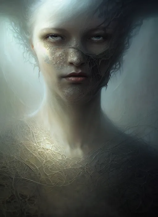 Image similar to closeup portrait shot of a shrouded spirit in a scenic dystopian environment, intricate, elegant, highly detailed, centered, digital painting, artstation, concept art, smooth, sharp focus, illustration, artgerm, tomasz alen kopera, peter mohrbacher, donato giancola, joseph christian leyendecker, wlop, boris vallejo