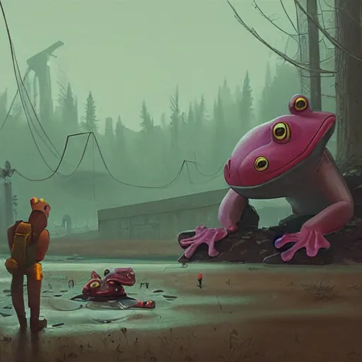 Prompt: frog warrior, simon stalenhag