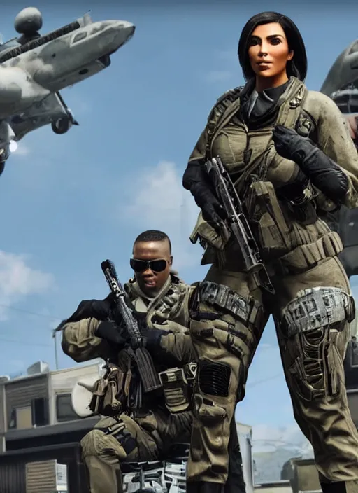 Image similar to game still of kim kardashian as a call of duty skin in call of duty.