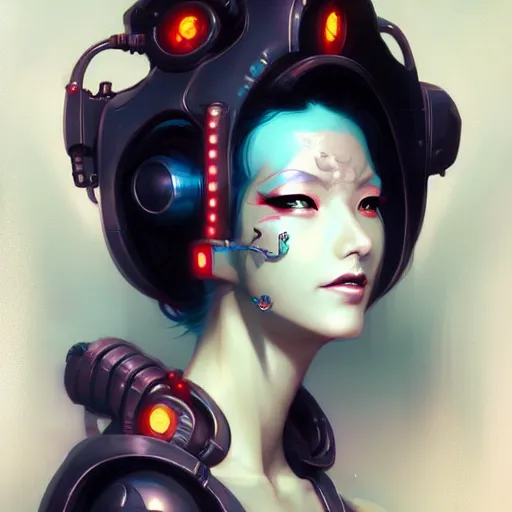 Image similar to a portrait of a beautiful cybernetic geisha, cyberpunk concept art by pete mohrbacher and wlop and artgerm and josan gonzales, digital art, highly detailed, intricate, sci-fi, sharp focus, Trending on Artstation HQ, deviantart, unreal engine 5, 4K UHD image