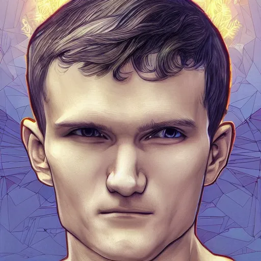 Prompt: vitalik buterin, artgerm, very detailed, art contest winner on behance, trendy on deviant art, by artgem, greg rutkowski and laura sava and alphonse mucha