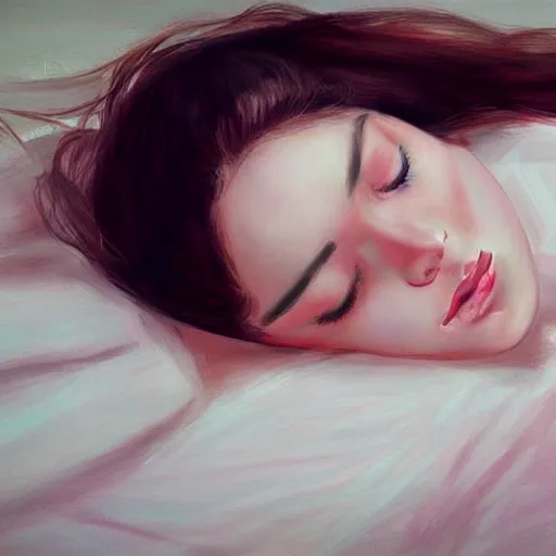 Image similar to young girl sleeping summer art drawn in art style of WLOP full HD 4K highest quality realistic beautiful gorgeous natural WLOP artist painting