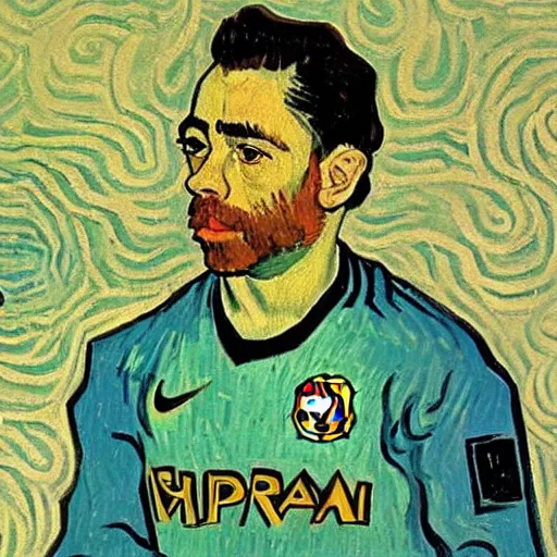 Prompt: HD painting of Xavi Hernandez by Van Gogh