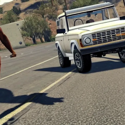 Image similar to OJ Simpson in GTA V driving a white ford bronco