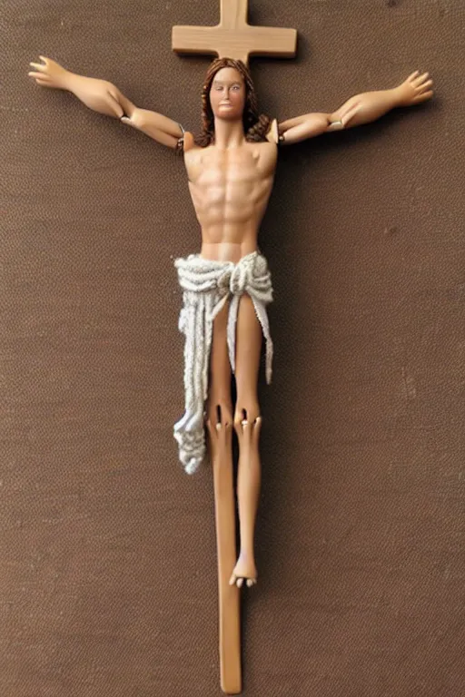 Prompt: jesus crucified barbie doll, photorealistic, highly detailed,