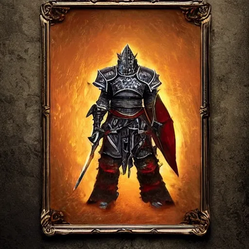 Image similar to three - ply portrait the great death knight dark souls in golden red armor made of polished dragon bones looks relaxed, quantum physics, victorian era