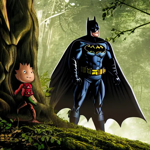 Prompt: batman meets groot in the woods digital art 4 k detailed super realistic