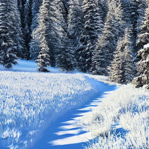 Prompt: curved perspective digital art of a mountain path with snow