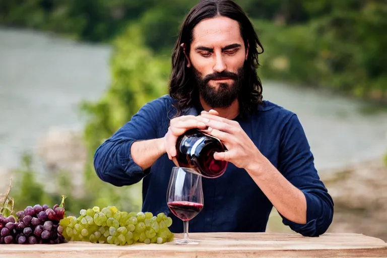 Prompt: The moment Jesus Christ made wine from water, caught on camera, candid photo, ultra secret, Canon tele lenses,