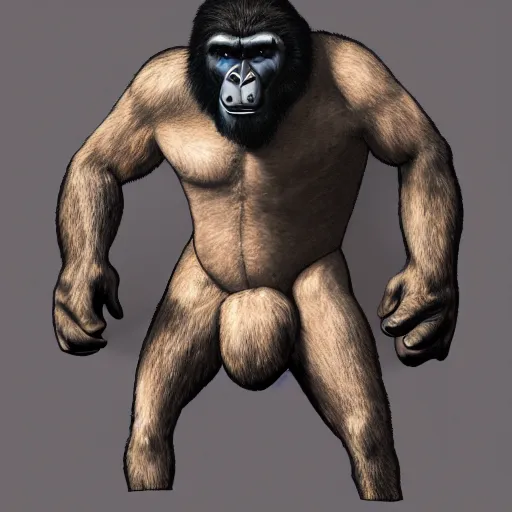 Image similar to monster composed of falcon beak, gorilla arms, horse legs, wearing a robe