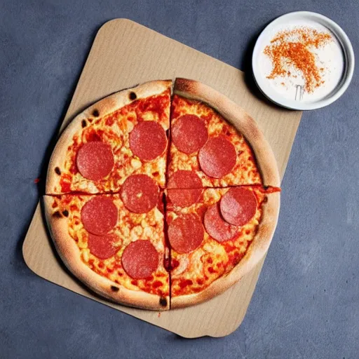 Image similar to promotional photo for a new pizza, pepperoni with paprika, 80s style,