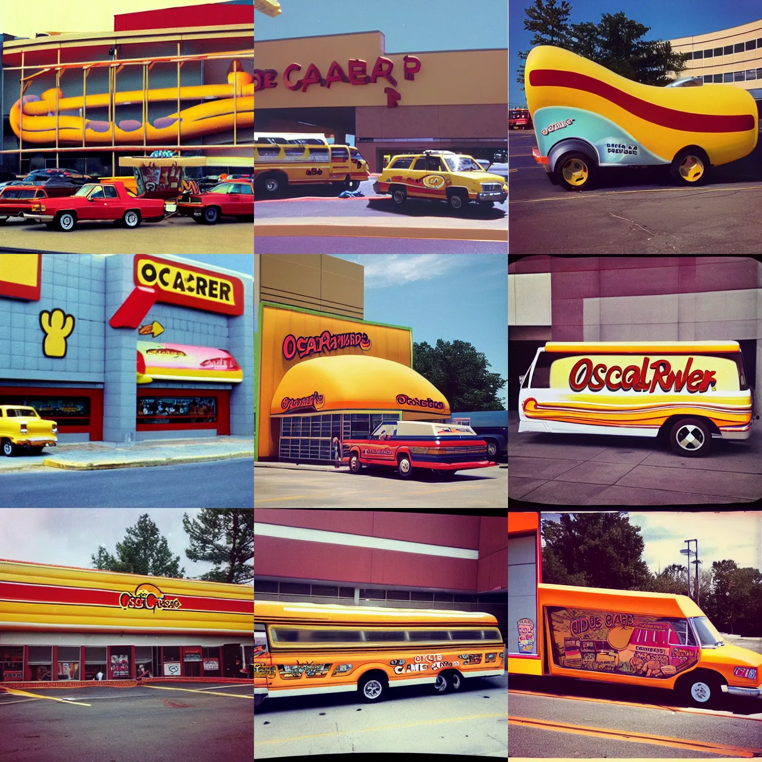 Prompt: “the oscar meyer wiener mobile crashes into the side of a nostalgic 80s mall, newscast vintage VHS footage”