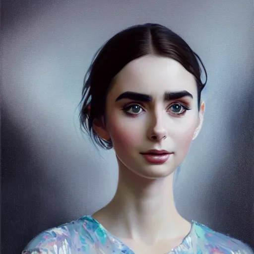 Prompt: of an ultradetailed beautiful portrait panting of lilly collins, front view, oil painting, by ilya kuvshinov, greg rutkowski and makoto shinkai