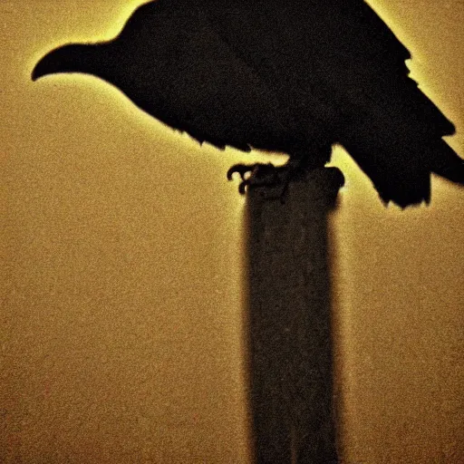 Image similar to insane nightmare, no light, everything is blurred, creepy shadows, crow, very poor quality of photography, 2 mpx quality, grainy picture