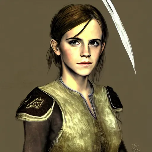 Prompt: A concept art of Emma Watson in The Elder Scrolls V: Skyrim (2009 video game)