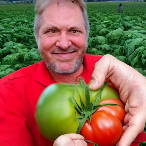 Image similar to proud farmer holding the world's largest tomato