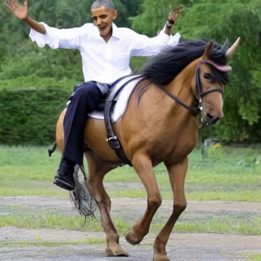 Image similar to obama riding on a unicorn