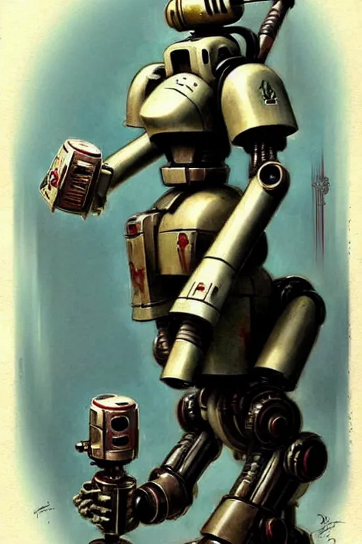 Prompt: ( ( ( ( ( warhammer 4 0 k, 1 9 5 0 s retro future robot android maid. muted colors. ) ) ) ) ) by jean - baptiste monge!!!!!!!!!!!!!!!!!!!!!!!!!!!!!!