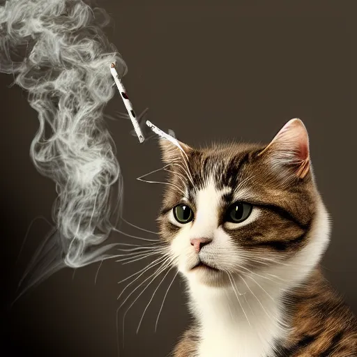 Image similar to a high quality photo of a cat wearing a suit and smoking, render, ultra realistic, cgsociety