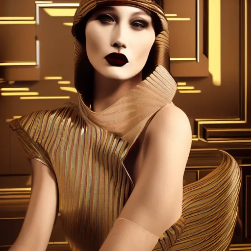 Prompt: avant-garde art, deco fashion, highly detailed, photorealistic portrait, paris fashion, night hour, crisp quality and light reflections, unreal engine 5 quality render