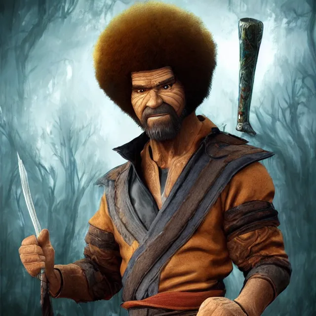 Prompt: bob ross as a main character in mortal kombat, concept, artstation, trending on deviantart, 4 k, very very detailed, realistic face,