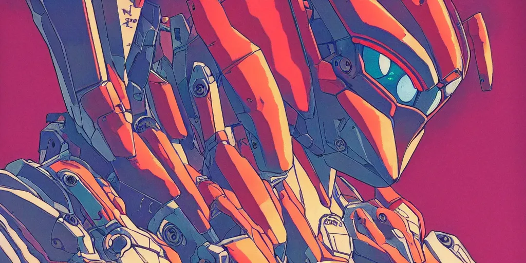 Image similar to risograph grainy painting of gigantic huge evangelion - like complicated agundam mech face with a lot of details and lasers covered ooze, by moebius and dirk dzimirsky and satisho kon, close - up wide portrait