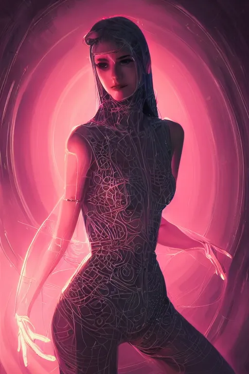 Image similar to portrait of female humanoid from 6 0 s era, intricate, elegant, cyber neon lights, highly detailed, digital painting, artstation, glamor pose, concept art, smooth, sharp focus illustration, art by artgerm and greg rutkowski