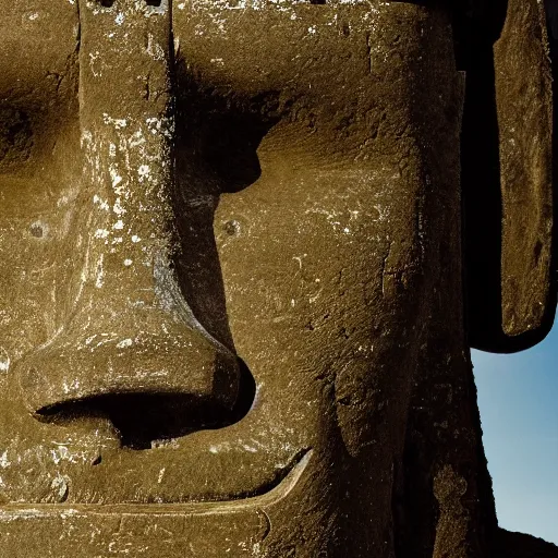 Image similar to a high detail photo of a moai wearing headphones