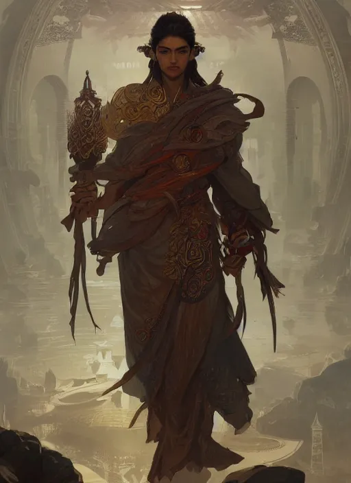 Image similar to xianxia hero, epic, fantasy, orientalist, intricate, elegant, highly detailed, digital painting, artstation, concept art, matte, sharp focus, illustration, art by greg rutkowski and alphonse mucha