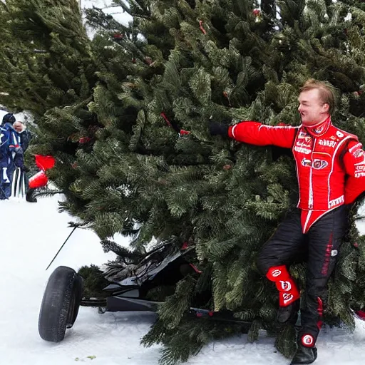 Image similar to Petter Solberg after he crashed into the christmas tree