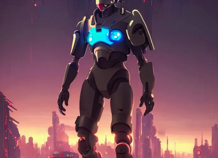 Image similar to cyberpunk mole wearing exo suit, details, futuristic, epic, destroyed city, landscape illustration concept art anime key visual trending pixiv fanbox by wlop and greg rutkowski and makoto shinkai and studio ghibli and kyoto animation symmetrical facial features