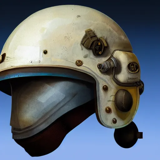 Prompt: a digital painting of a fighterjet pilot helmet of the ghost of kiev, hyper realistic, very detailed, in the style of greg rutkowski