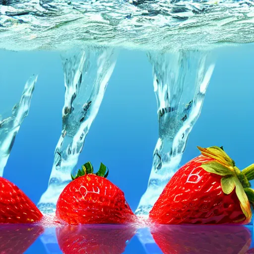 Prompt: half cut strawberry, splash underwater! photoshop edit, golden ratio