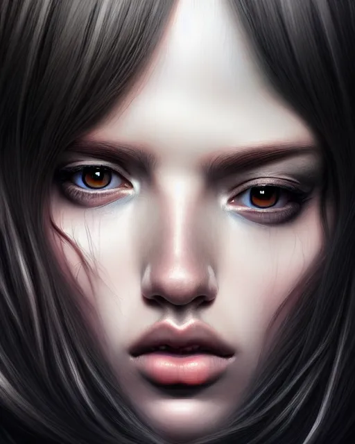 Image similar to hair monster, portrait, highly detailed, deep focus, gritty, digital painting, smooth, sharp focus, illustration, ultra realistic, 8 k, art by artgerm