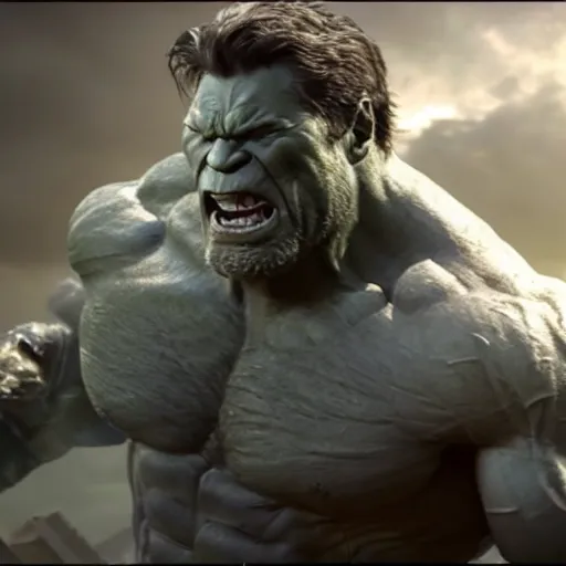 Image similar to a promotional screenshot of Grey Hulk appearing in Avengers: Infinity War