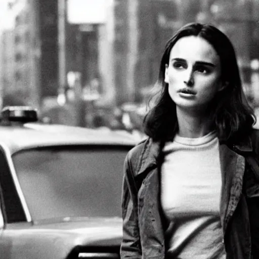 Prompt: young nathalie portman replacing jodie foster in the movie taxi driver, movie still